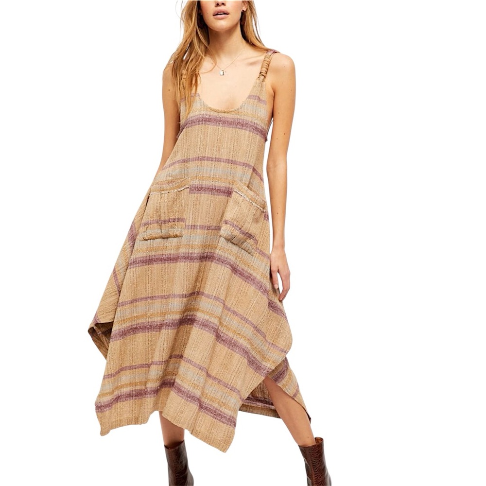 FREE PEOPLE Harper Striped Maxi Tank A-Line Swing Dress Women's Size Small
